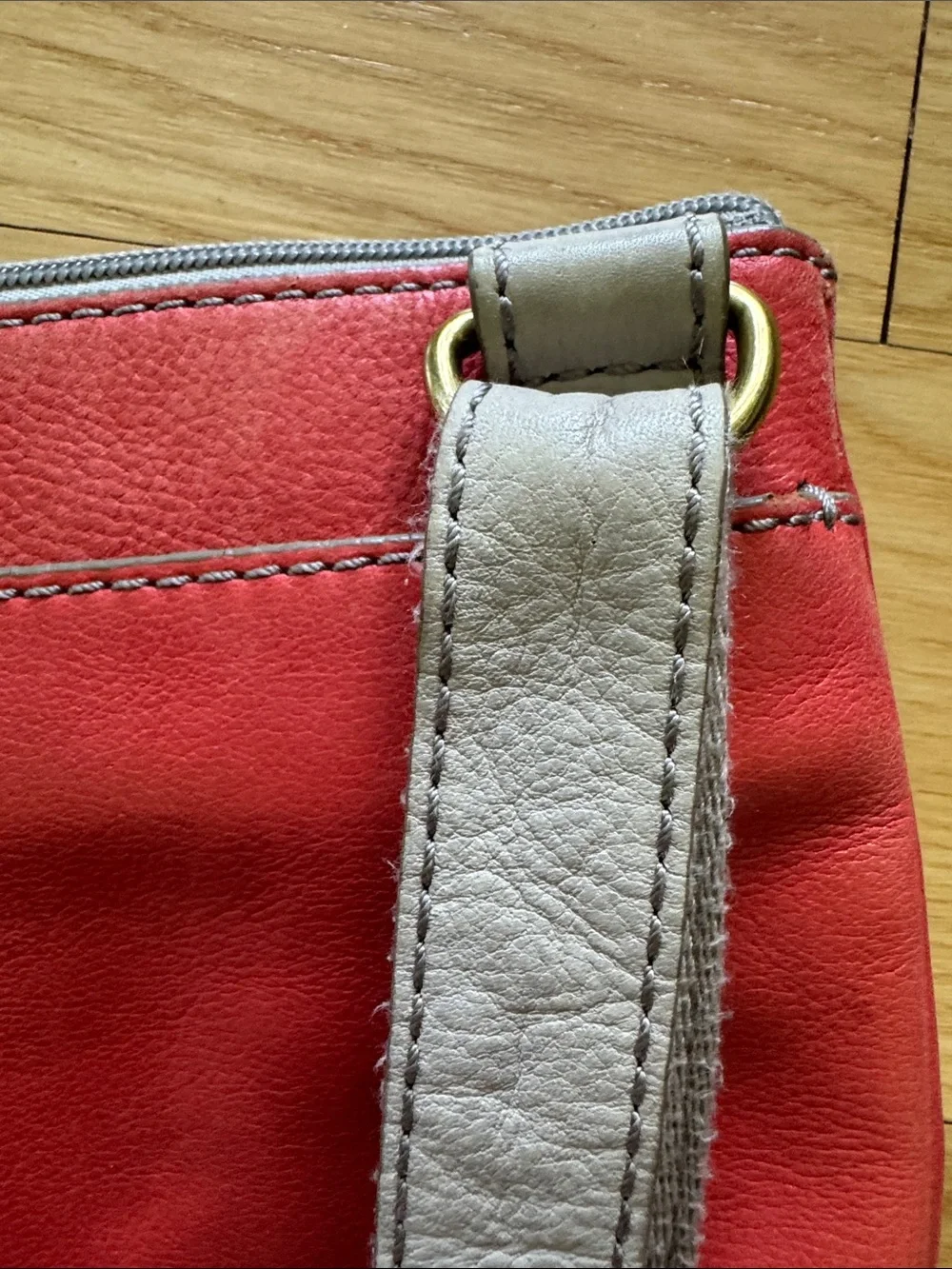 Fossil Leather Crossbody Bag Colorblock Coral Cream Neutral Adjustable Strap